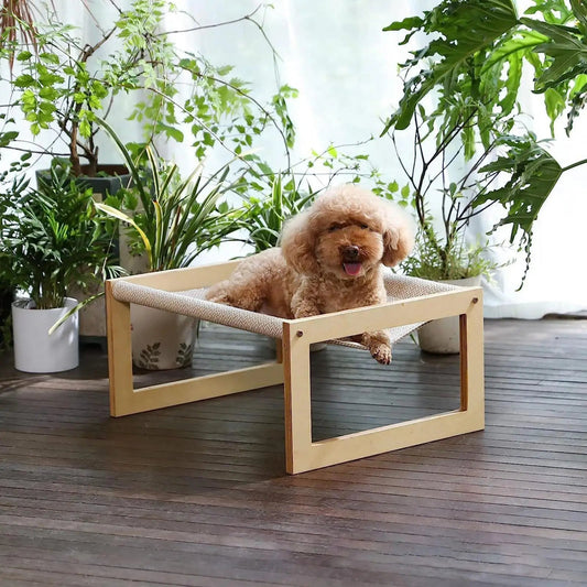 Lit Hamac pour Chien en Bois Naturel